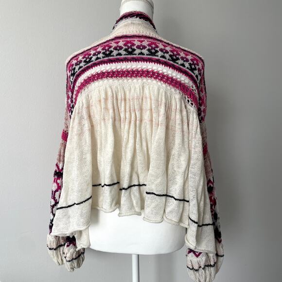 Free People Dreamland Linen blend Cardigan Size M Wide Boxy Boho - Picture 2 of 16
